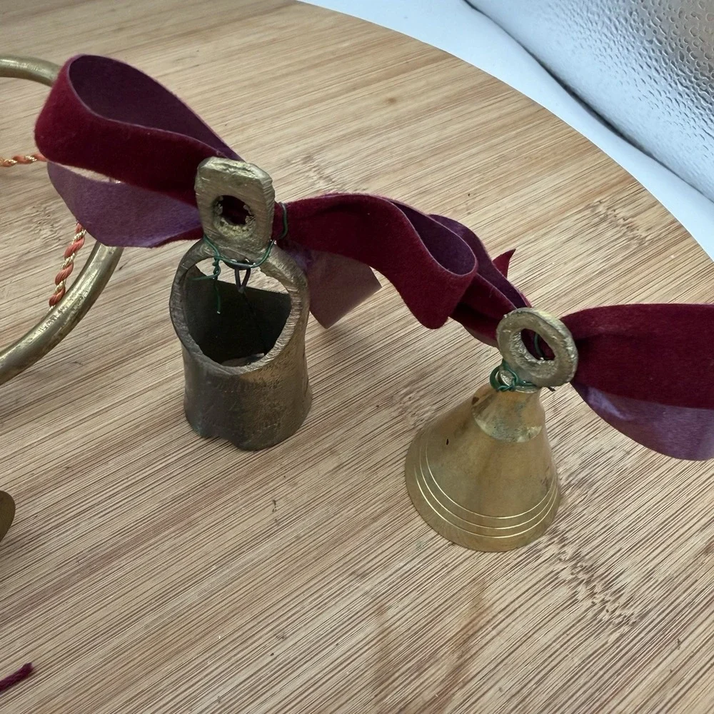 Brass French Horns Christmas Tree‎ (3) or Wreath Ornament And Brass Bells (2)